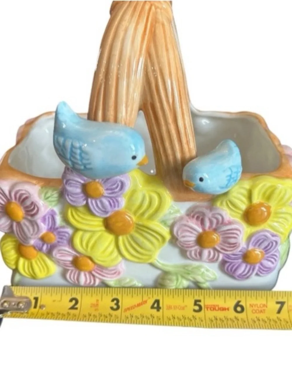 Vintage Ceramic Flower Basket Planter Blue Birds Colorful Floral Pot Home Decor
